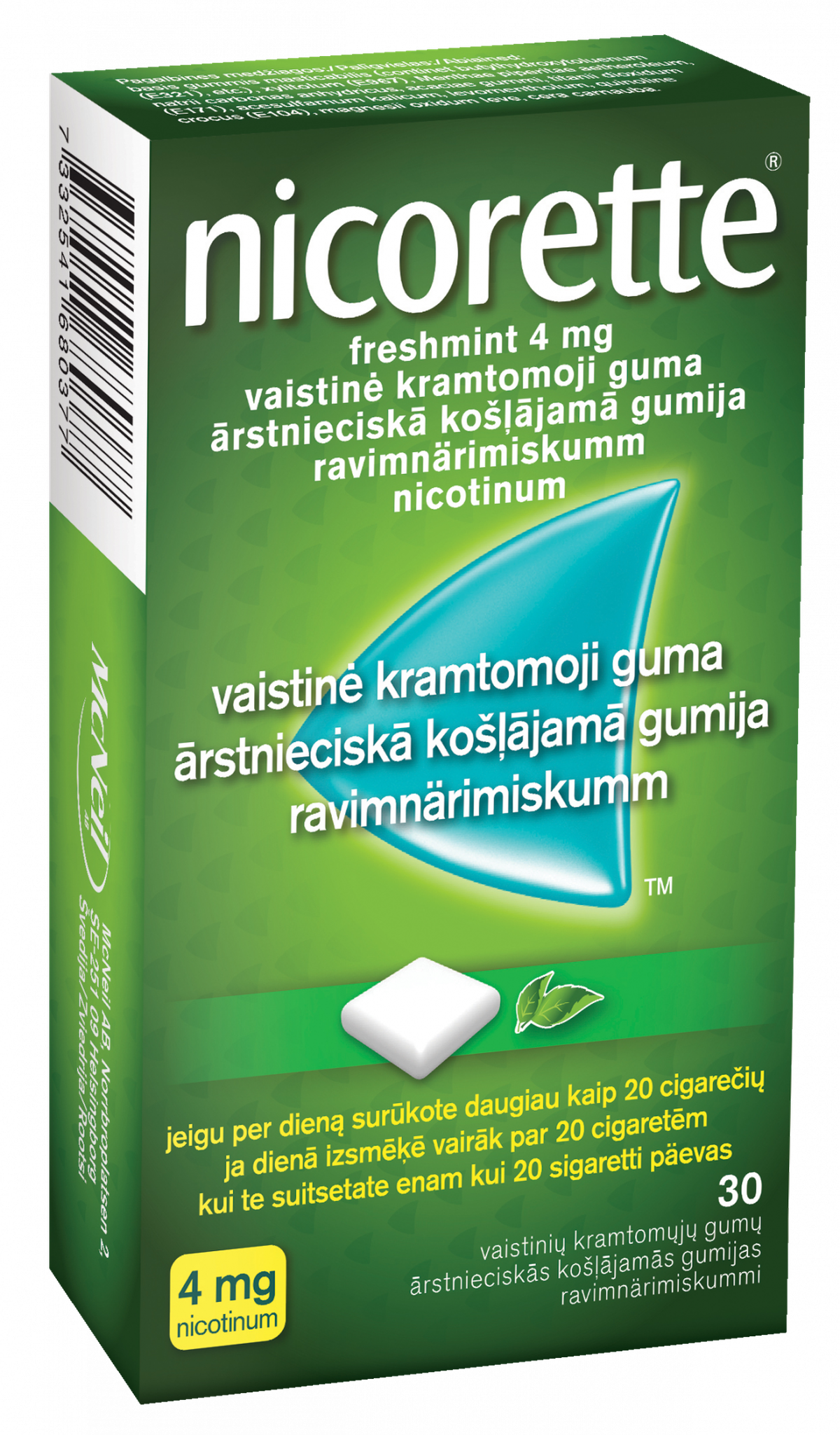 NICORETTE Freshmint 4 mg medicated chewing-gum, 30 pcs. | Mēness