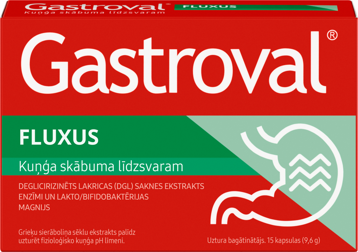 GASTROVAL Fluxus kapsulas, 15 gab. - Piegāde visā Latvijā | Mēness aptieka