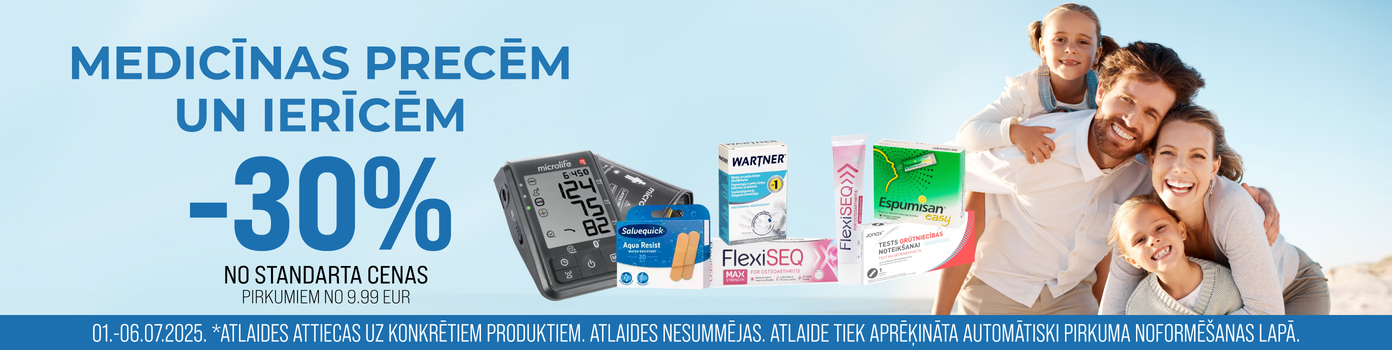 medicīnas precēm un ierīcēm atlaides līdz -30%
