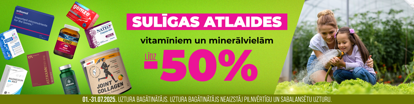 vitamīniem un minerālvielām atlaides līdz -50%