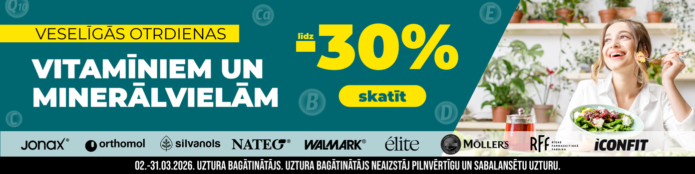 vitamīniem un minerālvielām -30%