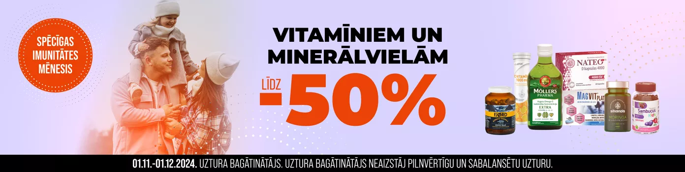 Vitamīniem un minerālvielām atlaides līdz -50%