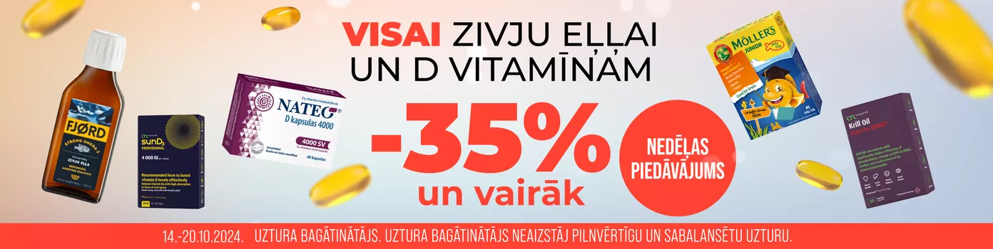 Visai zivju eļlai un D vitamīnam atlaides no -35%.