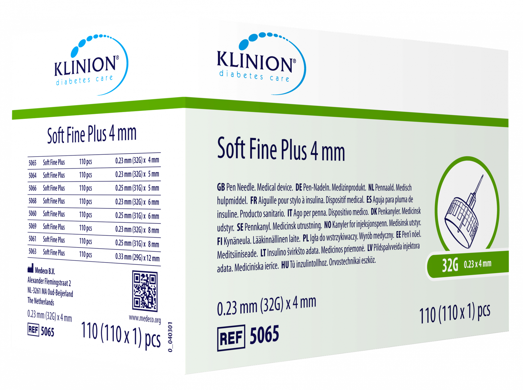 KLINION Pen needle 32G/0.23x4 mm insulīna adatas, 110 gab. Piegāde