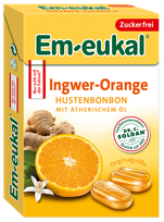EM-EUKAL Ginger and Orange sugar-free, kastītē konfektes, 50 g