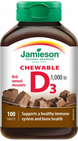 JAMIESON Vitamin D 1000 IU (25 µg) Chocolat chewable tablets, 100 pcs.