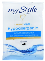 MY STYLE Hipoalerģiski, 99% Ūdens mitrās salvetes, 15 gab.