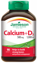 JAMIESON Calcium+D3 500 mg/1000 IU tabletes, 90 gab.