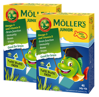 MOLLERS JUNIOR (augļu garša)  (1+1) želejas zivtiņas, 45 gab.