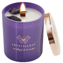 CRYSTALLOVE Amethyst & lavender soy aromātiskā svece, 1 gab.