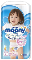 MOONY Airfit L (9-14kg) for girls nappy pants, 44 pcs.