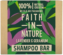 FAITH IN NATURE Lavender & Geranium cietais šampūns, 85 g
