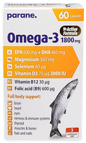 PARANE. Omega-3 1800 mg + Magnesium + Selenium + Vitamin D3 kapsulas, 60 gab.