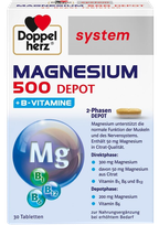 DOPPELHERZ System Magnesium 500 Depot + B vitamine tabletes, 30 gab.