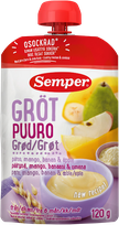 SEMPER from 6 m., pears, mangoes, apples and cereals porridge, 120 g