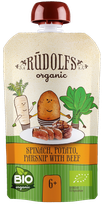RŪDOLFS Шпинат, Картофель, Пастернак С Говядиной БИО 6+ пюре, 110 г
