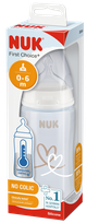 NUK First Choice+ Ar Temperatūras Kontroles Indikatoru Un Silikona Knupi, 300 Ml (0-6 Mēn.), M Izmēra Atvere (piena Maisījumiem), Polipropelēna pudelīte, 1 gab.