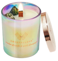 CRYSTALLOVE Rainbow Fluorite & Champagne Soy aromātiskā svece, 1 gab.