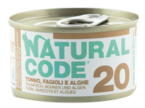 NATURAL CODE 20 Tuna, Beans And Seaweeds canned food for cats, 85 g