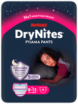 HUGGIES  DryNites Meitenēm 8-13 gadi autiņbiksītes, 9 gab.