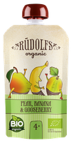 RŪDOLFS Груша, Банан, Крыжовник Органическое 4+ пюре, 110 г