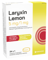 LARYXIN Lemon 5mg/1mg sūkājamās tabletes, 24 gab.