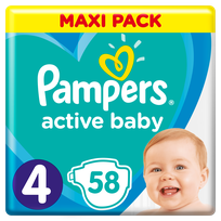 PAMPERS Active Baby 4 Maxi 9 - 14 kg autiņbiksītes, 58 gab.