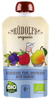RŪDOLFS Черника, Груша, Малина С Йогуртом Органическое 6+ пюре, 110 г