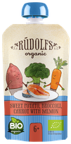 RŪDOLFS Сладкий Картофель, Брокколи, Морковь С Лососем BIO 6+ пюре, 110 г
