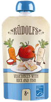 RŪDOLFS Овощи, Рис, Рыба БИО 8+ пюре, 110 г