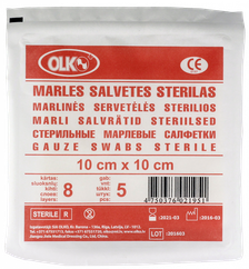 OLKO  8 kārtu 10 x 10 cm marles salvetes, 5 gab.