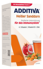 ADDITIVA Smiltsērkšķis C vitamīns + cinks + D3 vitamīns karstais dzēriens, 10 gab.