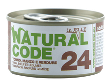 NATURAL CODE 24 Tuncis, Liellops, Dārzeņi konservi kaķiem, 85 g