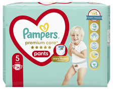PAMPERS Premium Care 5 (12-17 kg) autiņbiksītes, 34 gab.