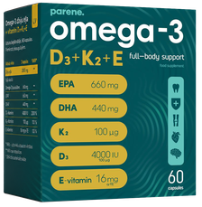 PARENE Omega-3 D3+K2+E kapsulės, 60 vnt.