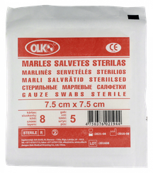 OLKO  8 kārtu 7.5 x 7.5 cm marles salvetes, 5 gab.