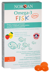 NORSAN Omega-3  braškių ir citrinų skonio guminukai, 45 vnt.