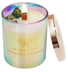 CRYSTALLOVE Rainbow Fluorite & Champagne Soy aromātiskā svece, 1 gab.