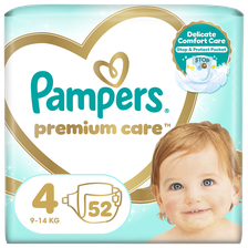 PAMPERS Premium Care 4 Maxi  9 - 14 kg autiņbiksītes, 52 gab.