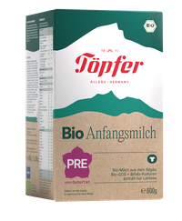 TOPFER Pre, Zīdaiņu ēdināšanai no dzimšanas līdz 6 mēnešiem, Bioloģisks piena maisījums, 600 g