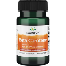 SWANSON Beta karotenas (Vitaminas A), odos, regėjimo ir imuninės sistemos palaikymui, kapsulės, 100 vnt.