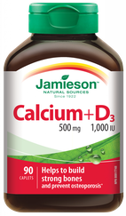 JAMIESON Calcium+D3 500 mg/1000 IU tabletes, 90 gab.