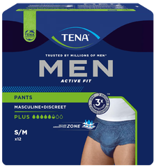 TENA Men Pants Plus S/M (zilas) biksītes, 12 gab.