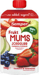 SEMPER Fruktmums Ābolu, Zemeņu, Melleņu (6 mēn.+) biezenis, 110 g