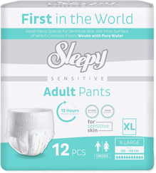 SLEEPY Sensitive Adult XL sauskelnės-kelnaitės, 12 vnt.