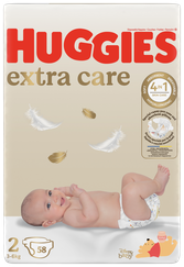 HUGGIES Extra Care 2 jaundzimušiem. 3-6kg autiņbiksītes, 58 gab.