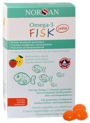 NORSAN Omega-3 Fisk Jelly Ar Zemeņu Un Citronu Garšu želejas konfektes, 120 gab.