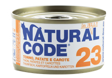 NATURAL CODE 23 Tuncis, Kartupeļi, Burkāni konservi kaķiem, 85 g