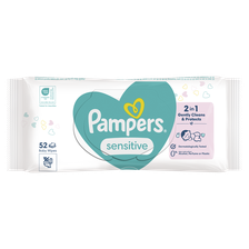 PAMPERS Sensitive, Plastic Free mitrās salvetes, 52 gab.