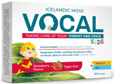 VOCAL  KIDS ar zemeņu garšu košļājamās pastilas, 24 gab.